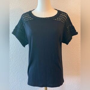 Loft crochet sleeve black top XS